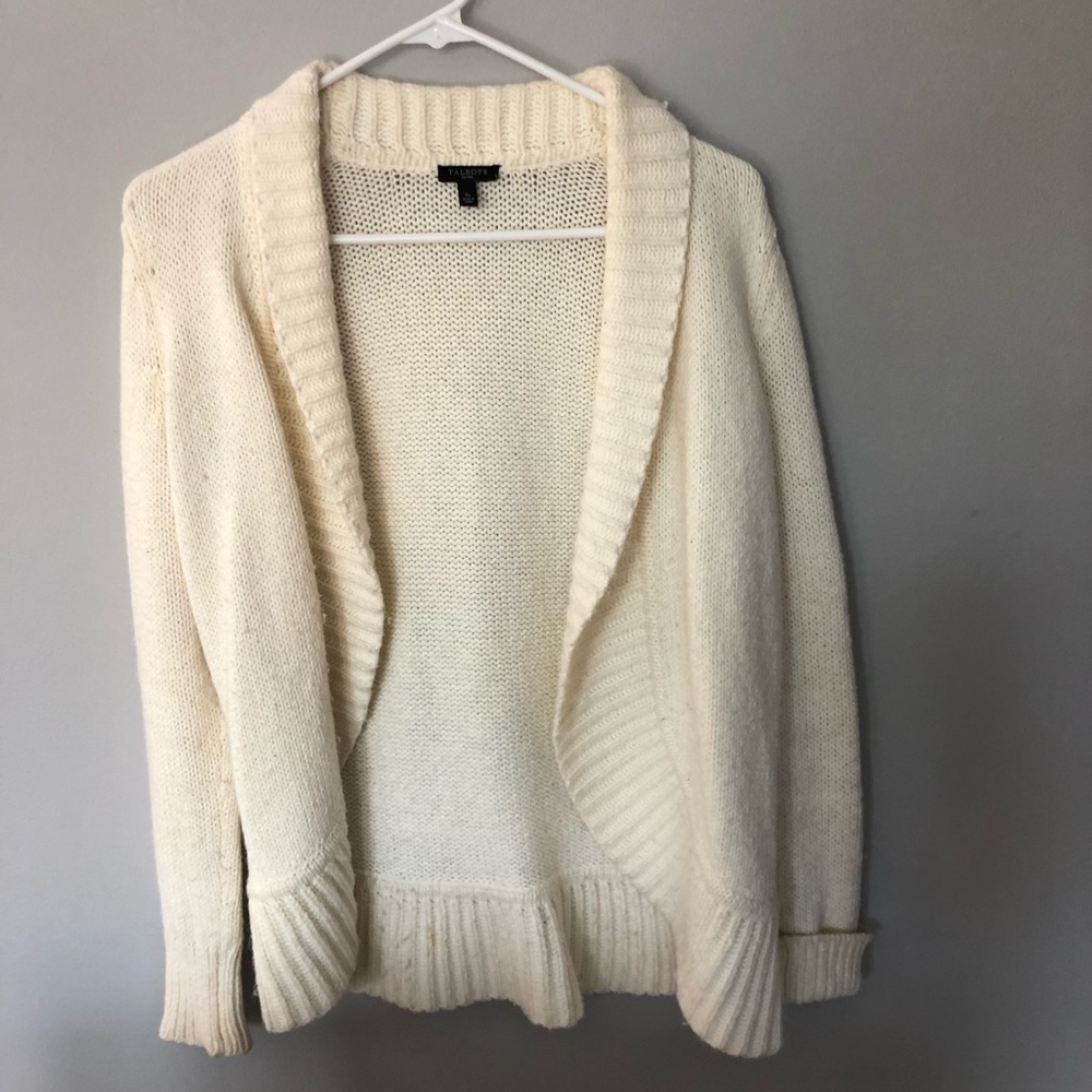 Talbots thick white knit cardigan